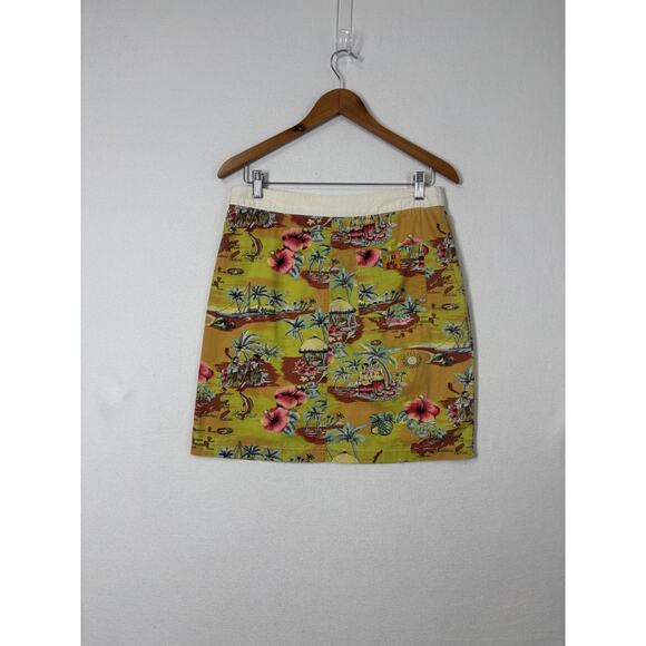 VTG Old Navy Mini Skirt Multicolor Tropical Print 100% Cotton Pockets Beach Boho - Picture 12 of 14